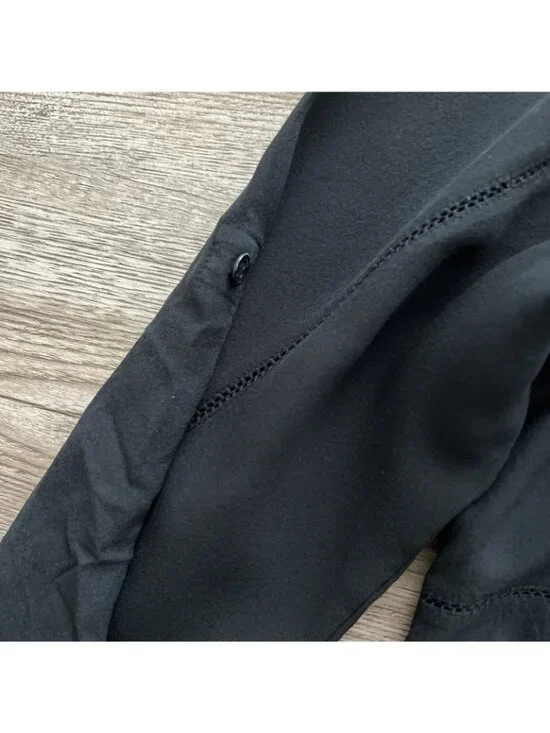 Rag bone Silk Button Up Shirt Womens Small Black Long Sleeve Roll Up - Picture 9 of 13